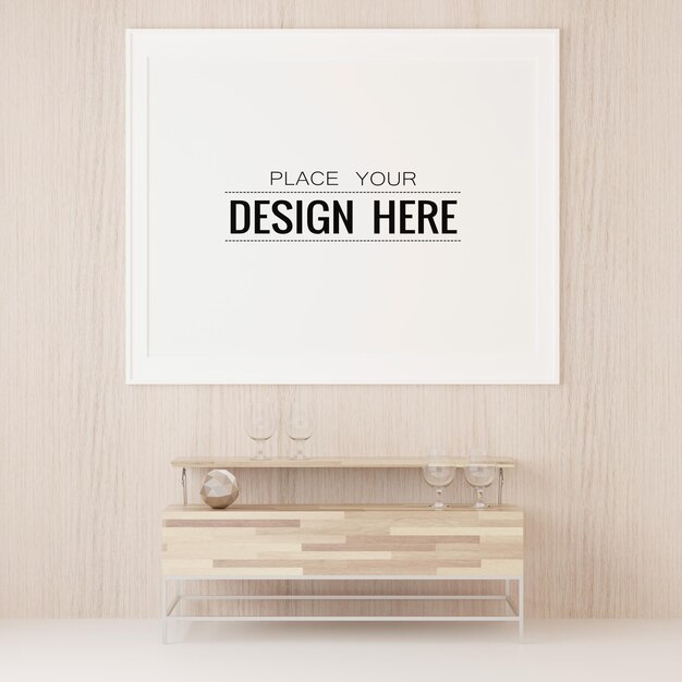 PSD poster frame in living room psd mockup