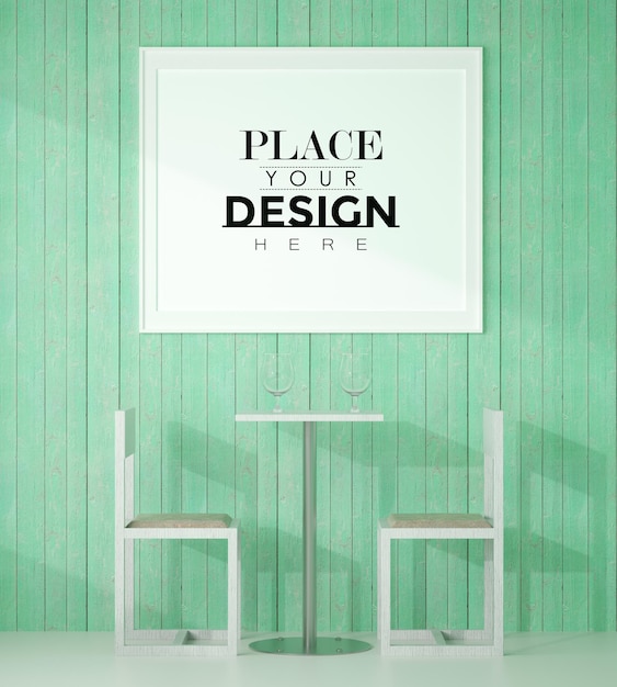 Poster frame in living room psd mockup