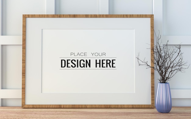 PSD poster frame in living room psd mockup