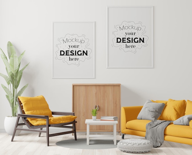 Poster Frame in living room Psd Mockup