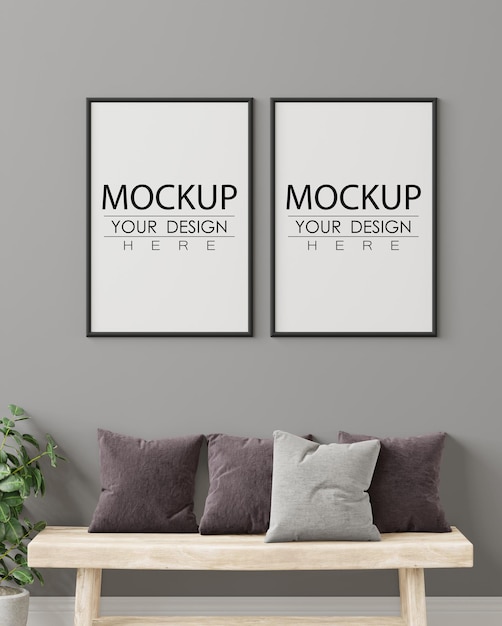 Poster frame in living room psd mockup