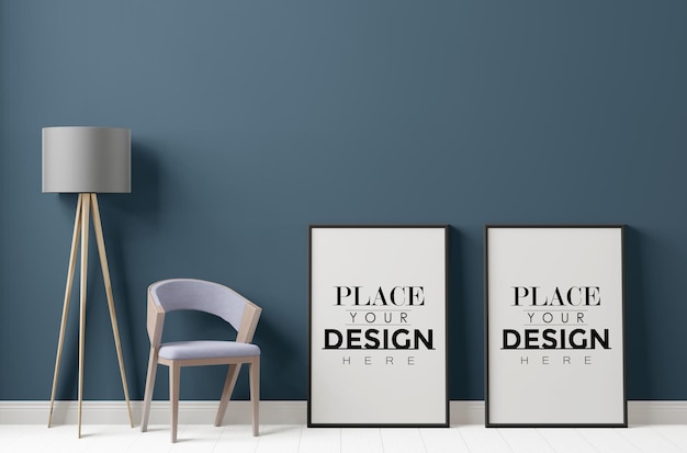 Poster frame in living room psd mockup