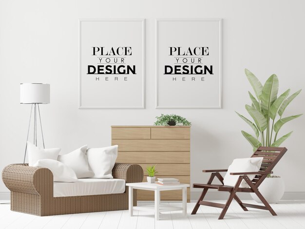 Poster Frame in living room Psd Mockup