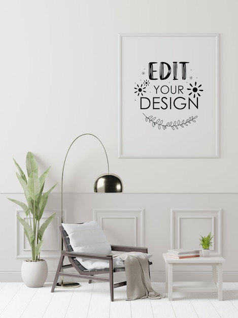 Poster frame in living room psd mockup