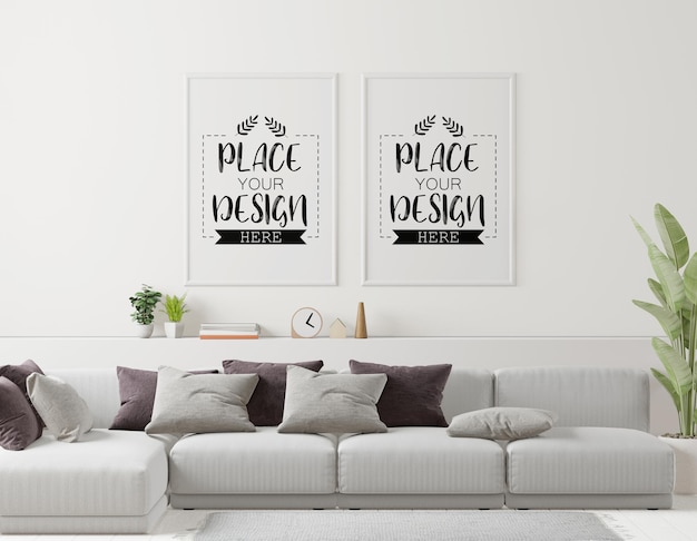 poster frame in living room psd mockup