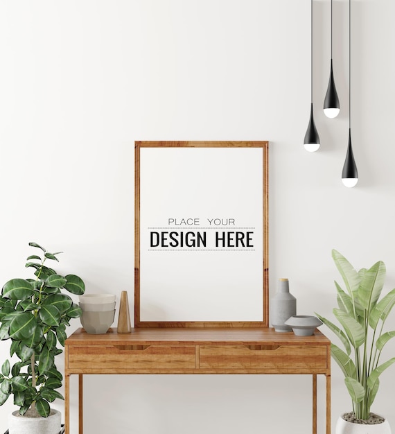 Poster frame in soggiorno psd mockup