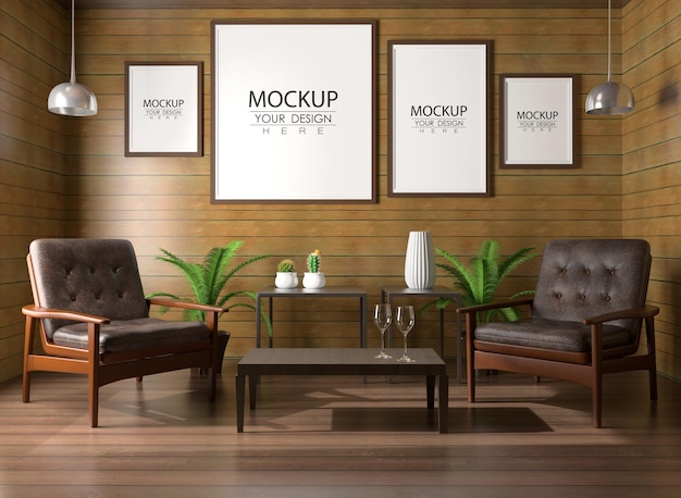 Poster Frame in living room Psd Mockup