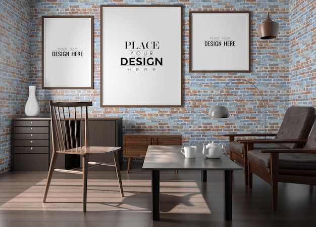 Poster Frame in living room Psd Mockup