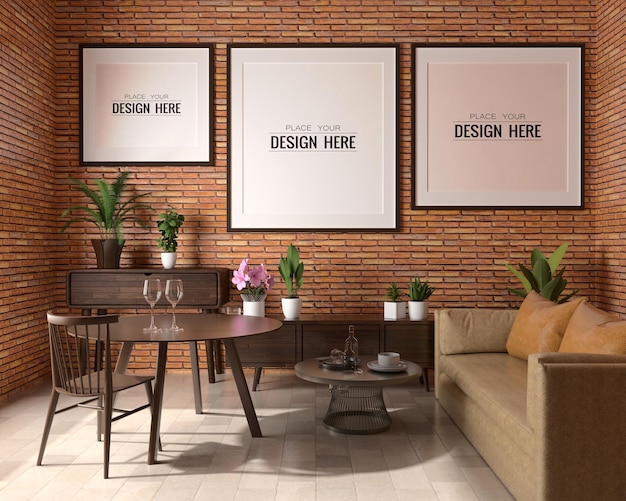 Poster Frame in living room Psd Mockup