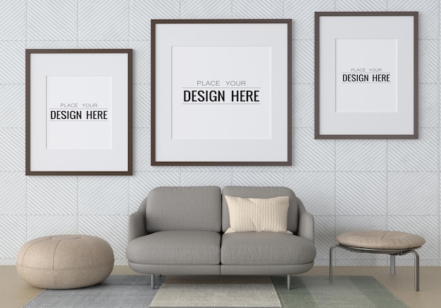 Poster frame in living room psd mockup