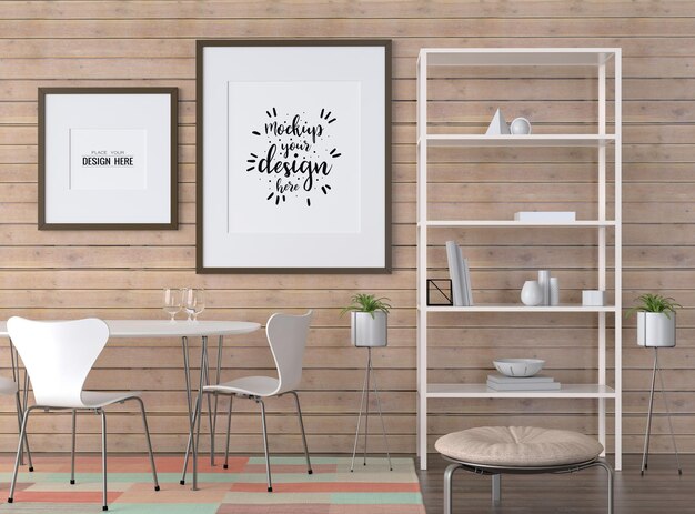 Poster Frame in living room Psd Mockup