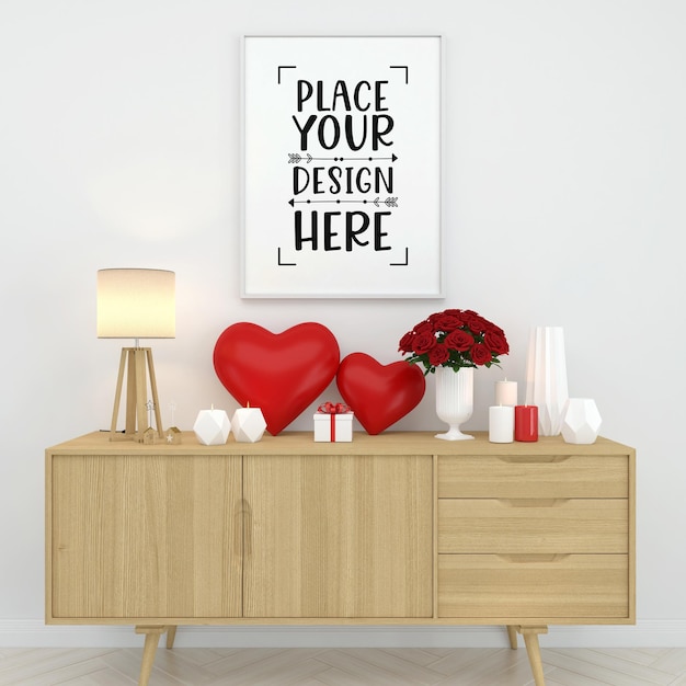 Poster Frame in living room Psd Mockup