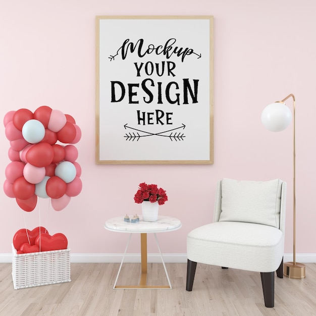 Poster frame in living room psd mockup