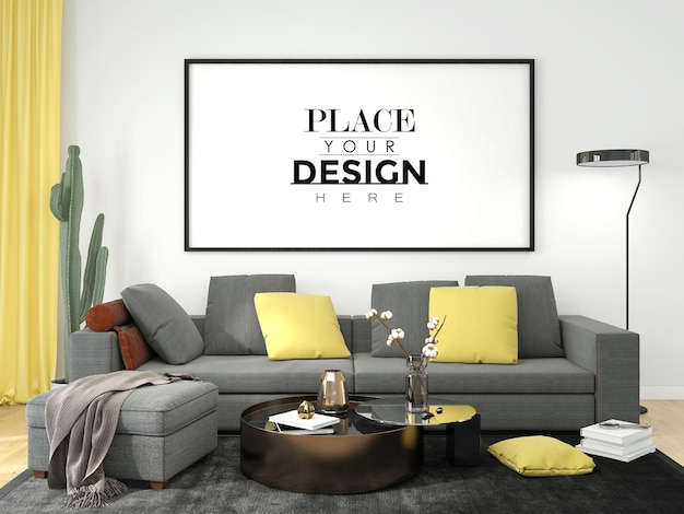 Poster Frame in living room Psd Mockup