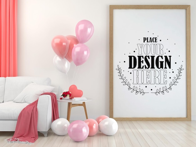 Poster frame in living room psd mockup