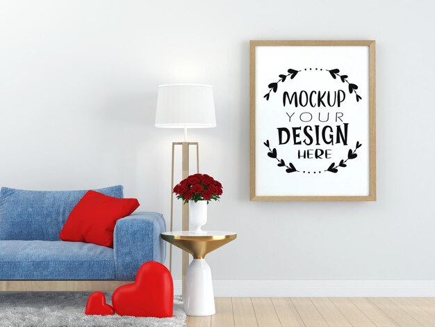 Poster frame in living room psd mockup