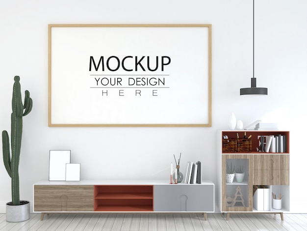 Poster frame in soggiorno psd mockup