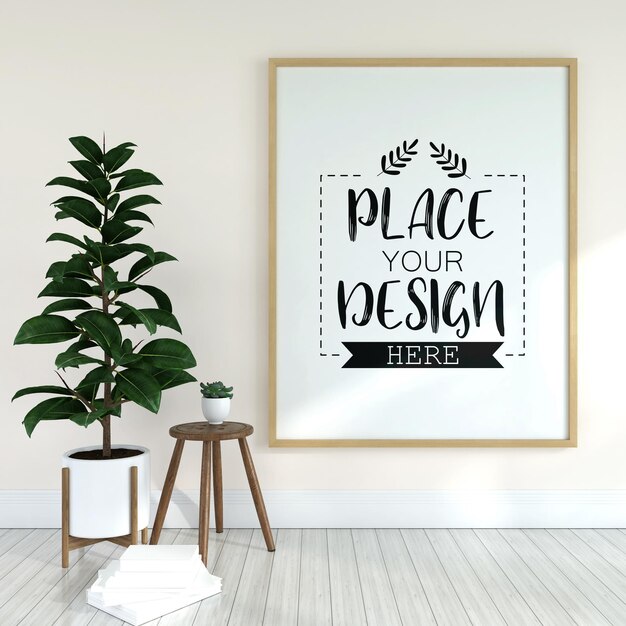 Poster frame in living room psd mockup