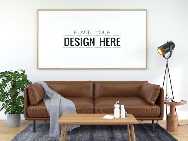 Poster Frame in living room Psd Mockup