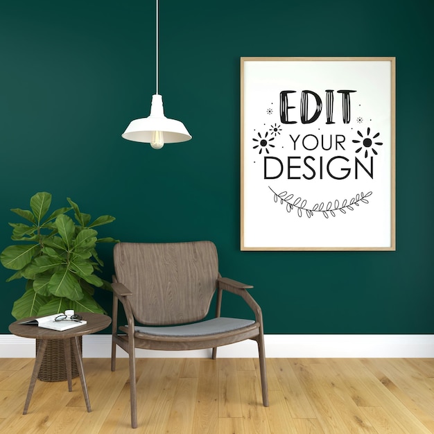 Poster frame in living room psd mockup