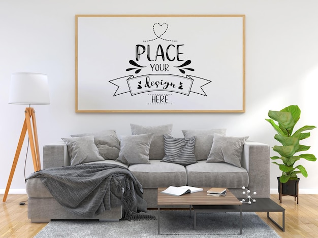 Poster Frame in living room Psd Mockup