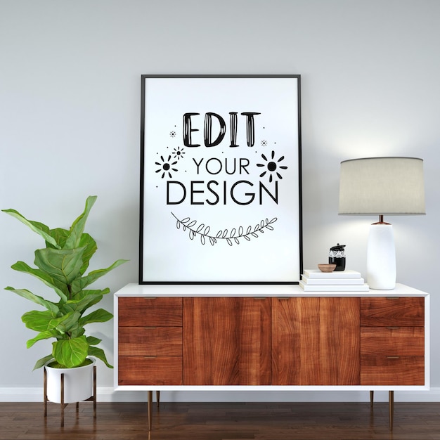 Poster Frame in living room Psd Mockup