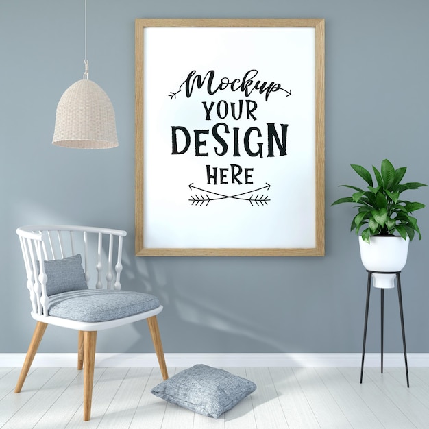 Poster Frame in living room Psd Mockup