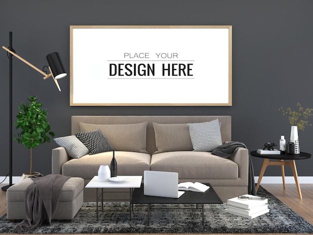 Poster Frame in living room Psd Mockup