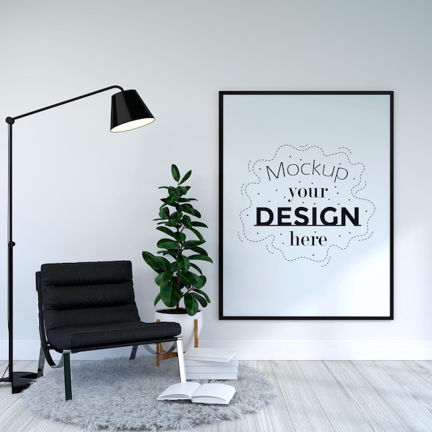 Рамка для плаката в гостиной Psd Mockup