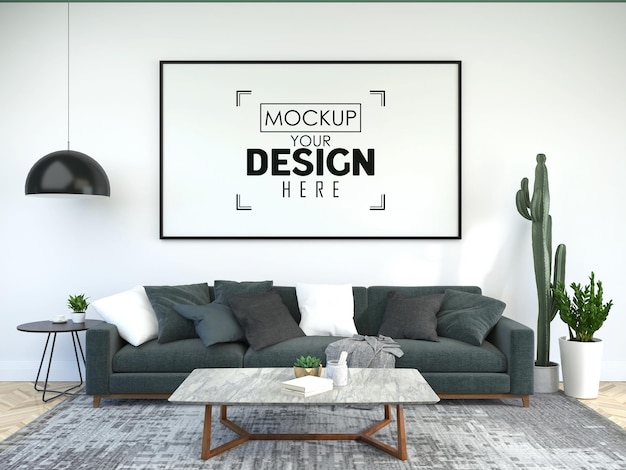 Poster frame in living room psd mockup