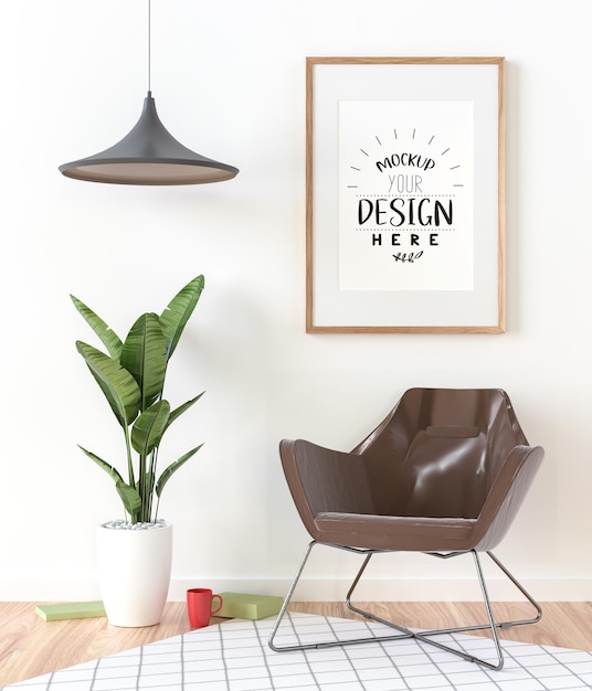 Poster frame in living room psd mockup