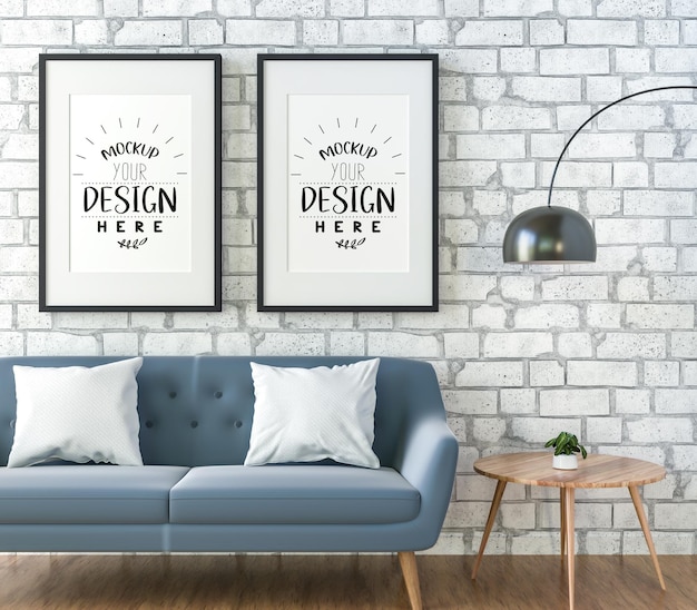 Poster Frame in living room Psd Mockup