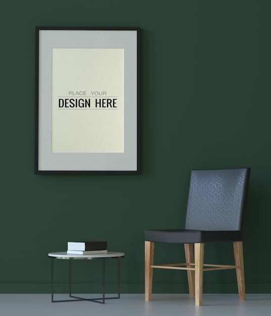 Poster frame in living room psd mockup