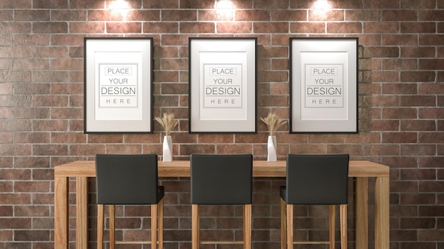 Poster frame in living room psd mockup