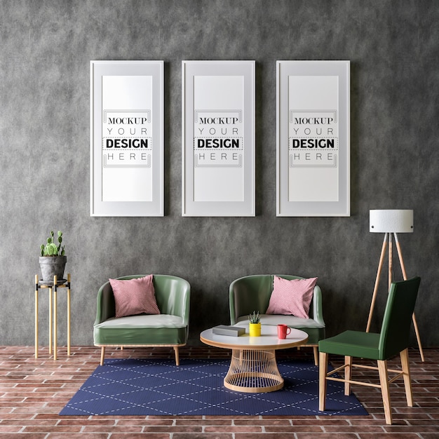 poster frame in living room psd mockup