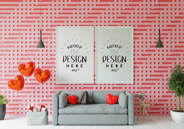 Poster frame in living room psd mockup