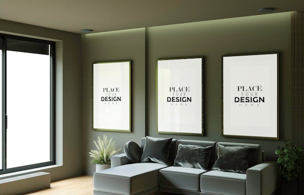 Poster Frame in living room Psd Mockup