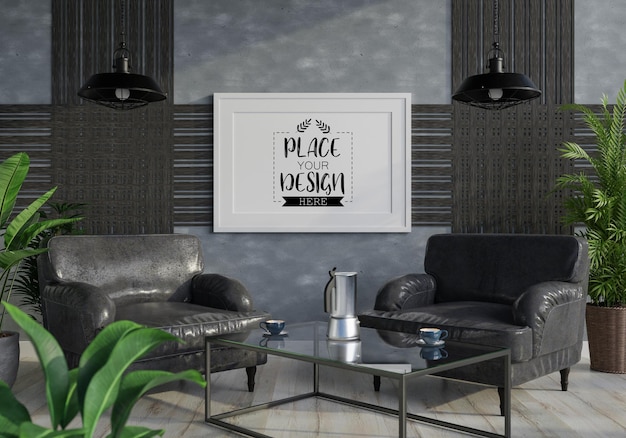 Poster Frame in living room Psd Mockup