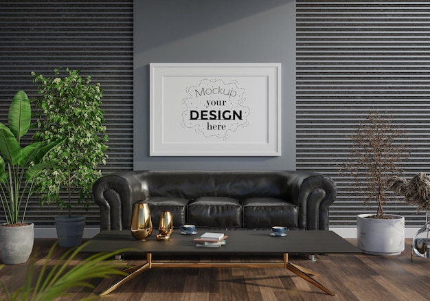 Poster Frame in living room Psd Mockup