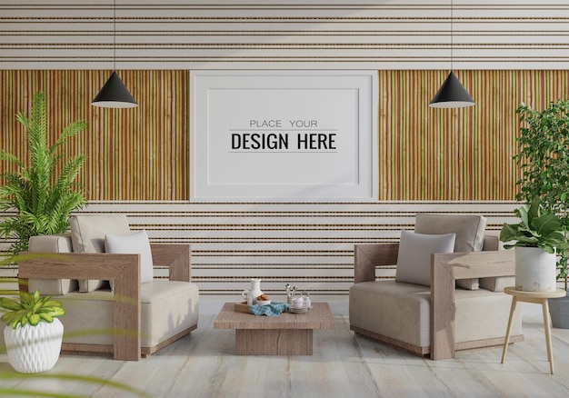 Poster Frame in living room Psd Mockup