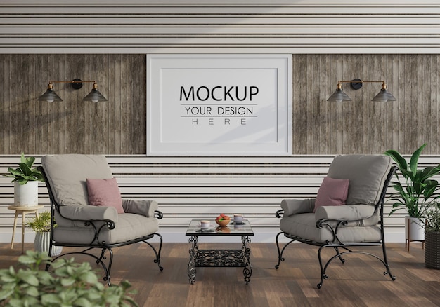 Poster Frame in living room Psd Mockup