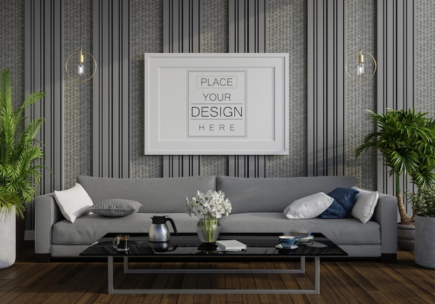 Poster Frame in living room Psd Mockup