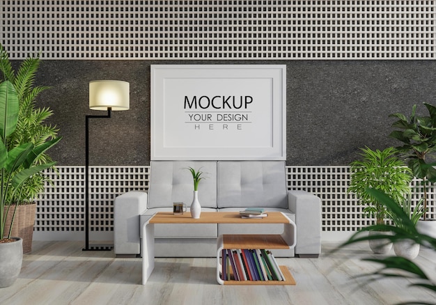 Poster Frame in living room Psd Mockup