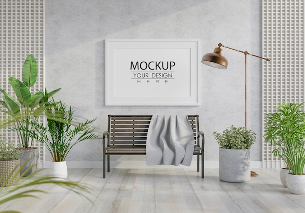 Poster frame in living room psd mockup