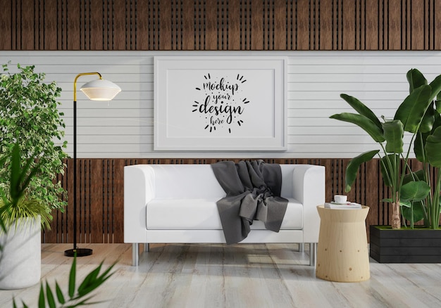 Poster Frame in living room Psd Mockup