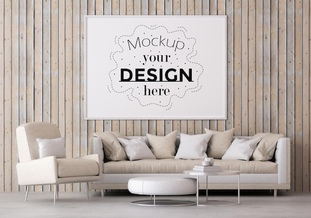 poster frame in living room psd mockup