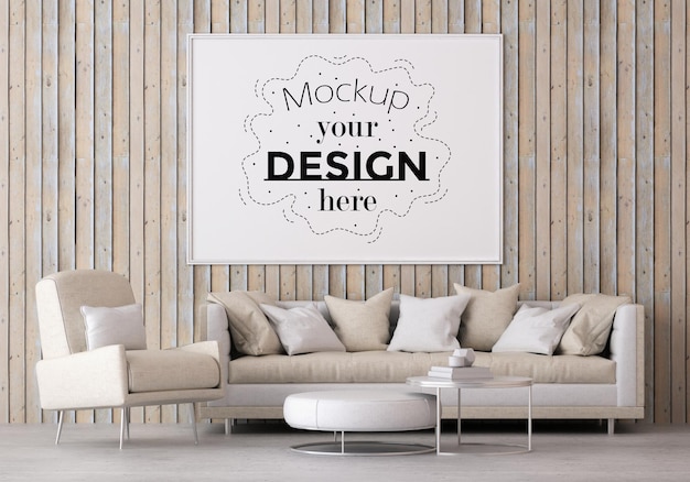 Cornice per poster in soggiorno psd mockup