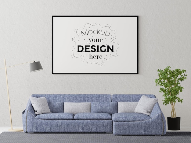 poster frame in living room psd mockup