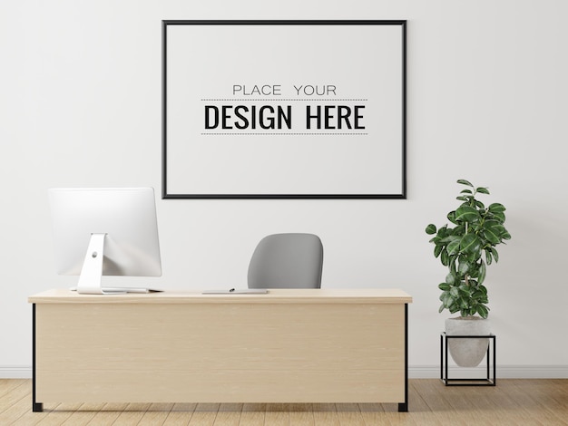 Poster frame in living room psd mockup