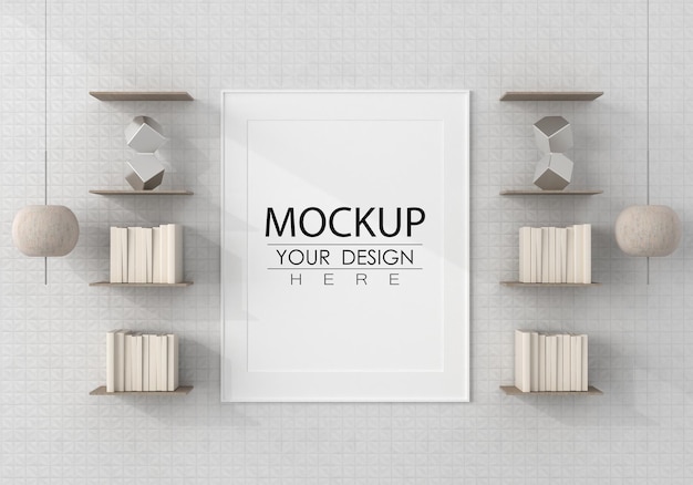 Poster frame in living room psd mockup